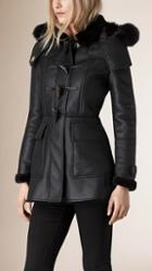 Burberry Fox Fur Trim Shearling Duffle Coat
