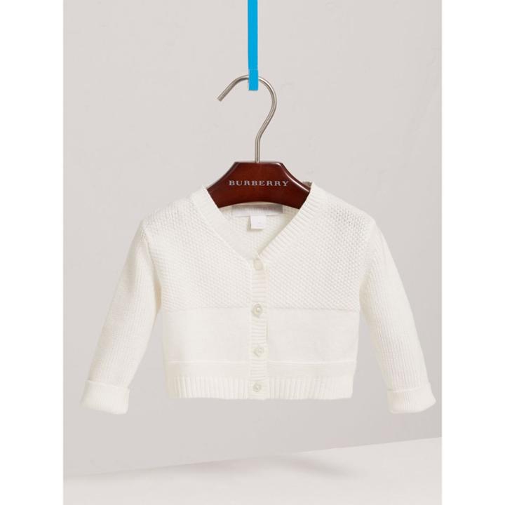 Burberry Burberry Waffle Knit Detail Cotton Cardigan, Size: 18m, White