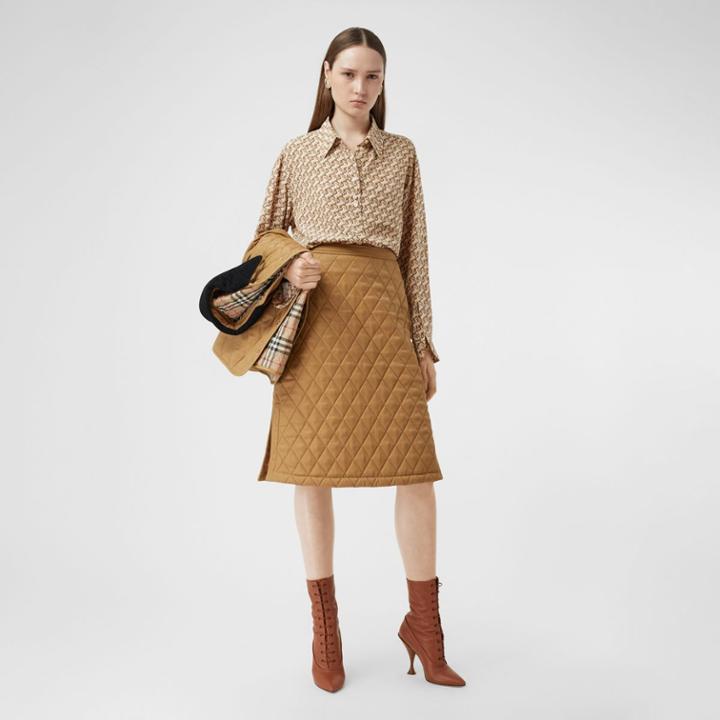 Burberry Burberry Diamond Quilted Twill A-line Skirt, Size: 04, Brown