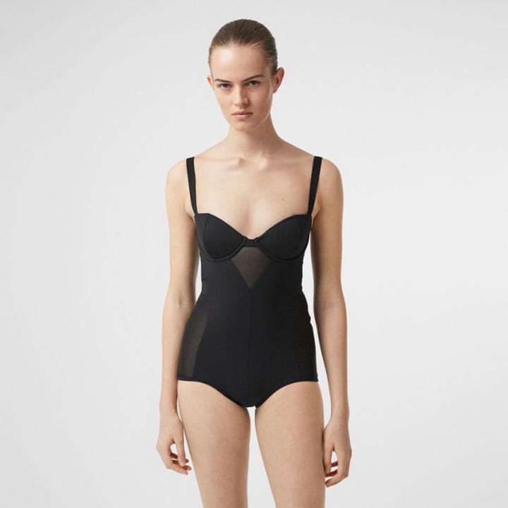 Burberry Burberry Mesh Panel Swimsuit, Black