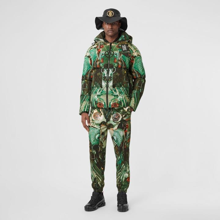 Burberry Burberry Submarine Print Puffer Jacket, Size: L, Green