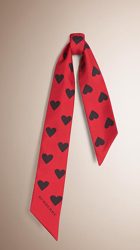 Burberry Heart Print Slim Silk Scarf