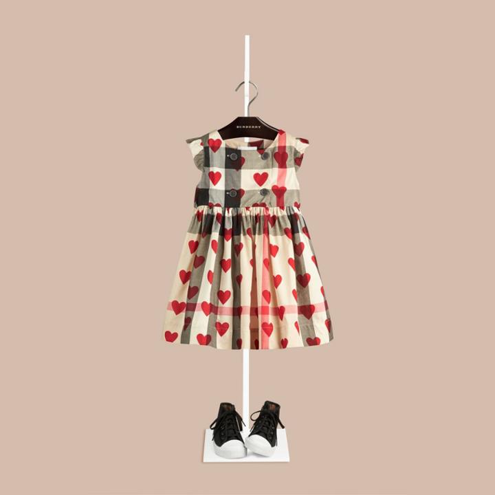 Burberry Burberry Childrens Hearts And Check Cotton Dress, Size: 10y, Red