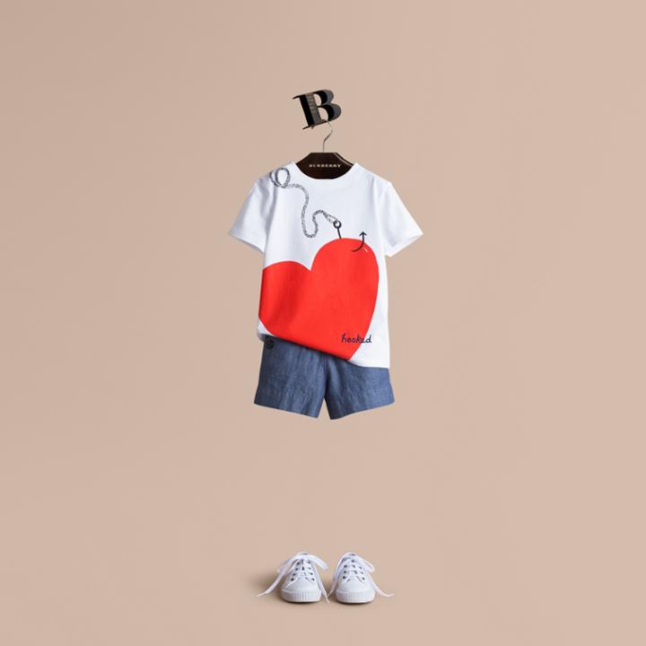 Burberry Burberry Hooked Heart Motif Cotton T-shirt, Size: 14y, White