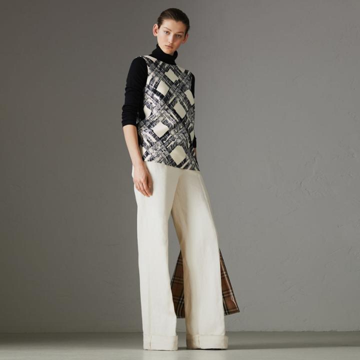 Burberry Burberry Sleeveless Check Print Wool Silk Top, Size: 04, Beige