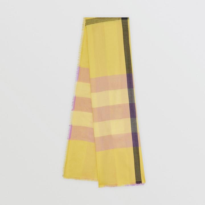 Burberry Burberry Fringed Check Cashmere Scarf, Green