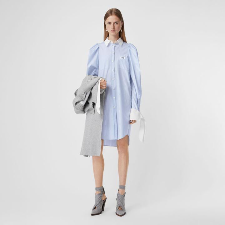 Burberry Burberry Striped Cotton Poplin Shirt Dress, Size: 02, Grey
