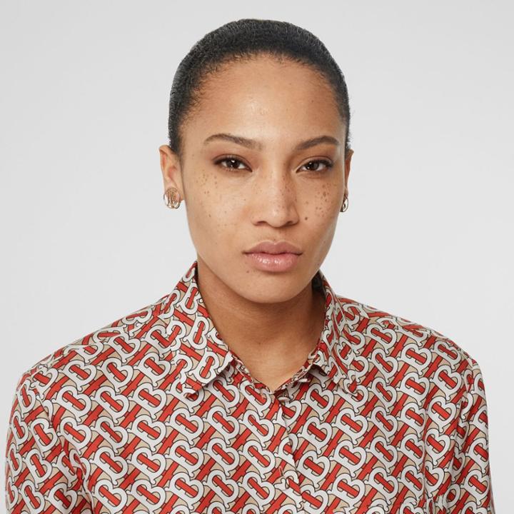 Burberry Burberry Monogram Print Silk Oversized Shirt, Size: 02, Red