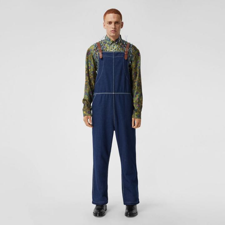 Burberry Burberry Topstitched Denim Bib-front Trousers, Size: 52
