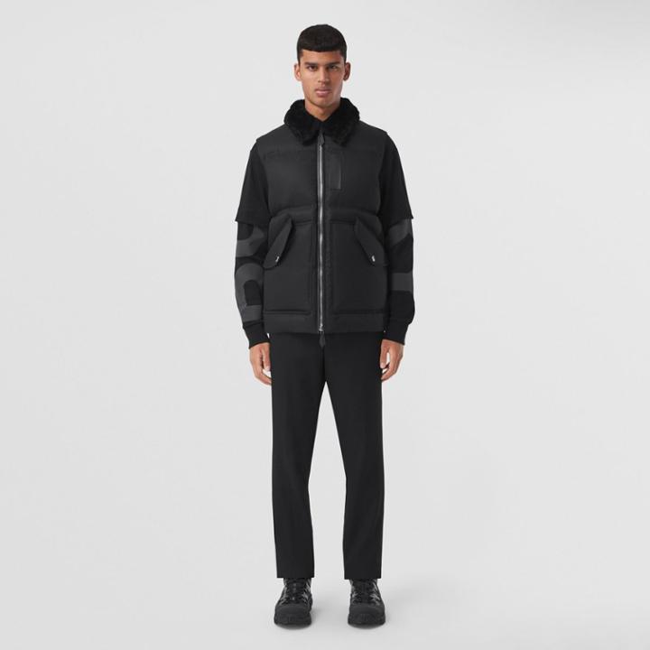 Burberry Burberry Detachable Shearling Collar Cotton Gabardine Gilet