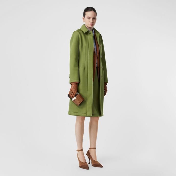 Burberry Burberry Bonded Neoprene Tailored Car Coat, Size: 08, Green