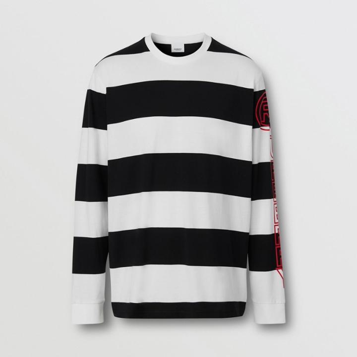 Burberry Burberry Long-sleeve Striped Cotton Oversized Top, Size: M, Black