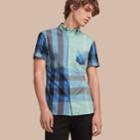 Burberry Burberry Short-sleeved Check Stretch Cotton Blend Shirt, Blue