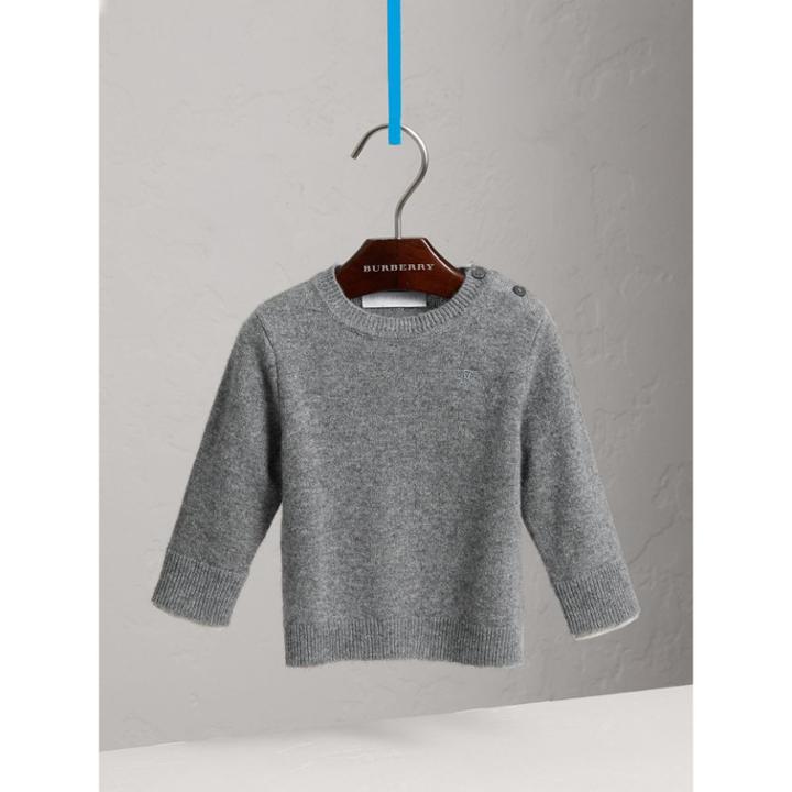 Burberry Burberry Check Detail Cashmere Sweater, Size: 2y, Grey