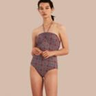 Burberry Burberry Geometric Tile Print Halter-neck Swimsuit, Size: Xs, Blue