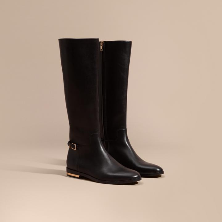Burberry Burberry Knee-high Leather Riding Boots, Size: 37, Black