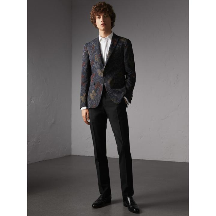 Burberry Burberry Slim Fit Beasts Technical Silk Jacquard Tailored Jacket, Size: 38r, Blue