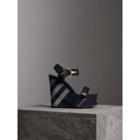 Burberry Burberry Hardware Detail Ripstop And Check Wedge Sandals, Size: 41, Blue