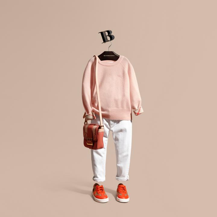 Burberry Burberry Check Cuff Cashmere Sweater, Size: 14y, Pink
