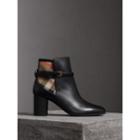 Burberry Burberry House Check And Leather Ankle Boots, Size: 39.5, Black