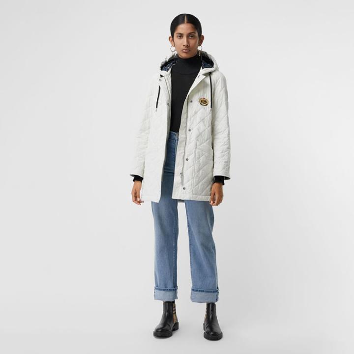 Burberry Burberry Lightweight Diamond Quilted Hooded Parka, White