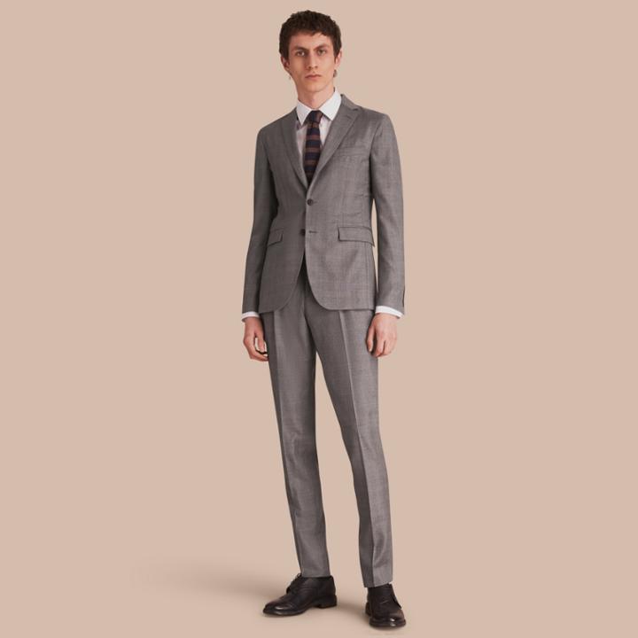 Burberry Burberry Slim Fit Prince Of Wales Check Wool Part-canvas Suit, Size: 56r, Grey