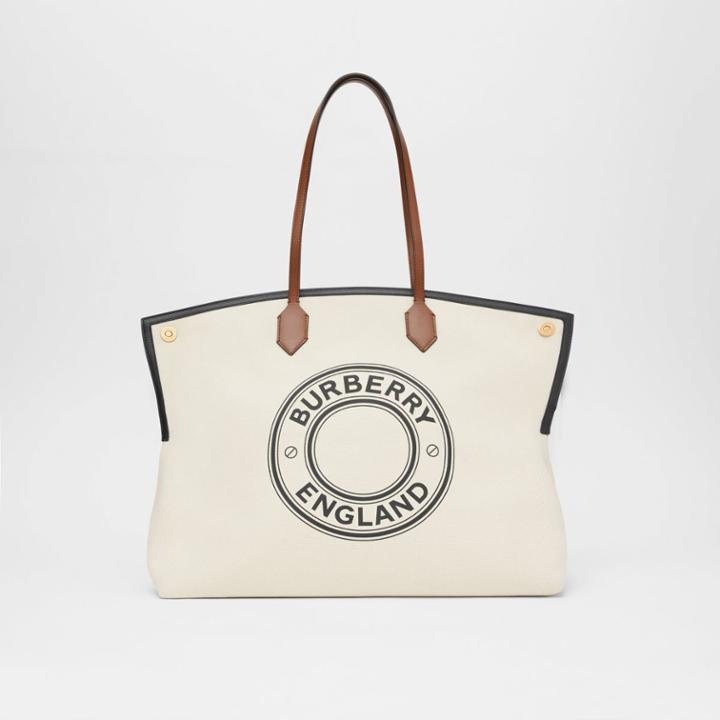 Burberry Burberry Large Logo Graphic Cotton Canvas Society Tote, Brown