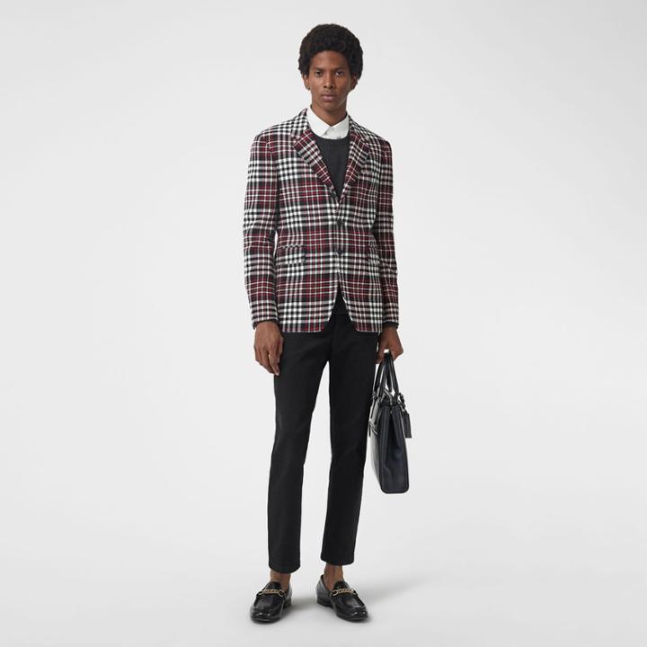 Burberry Burberry Slim Fit Tartan Technical Wool Tailored Jacket, Size: 34r, Blue