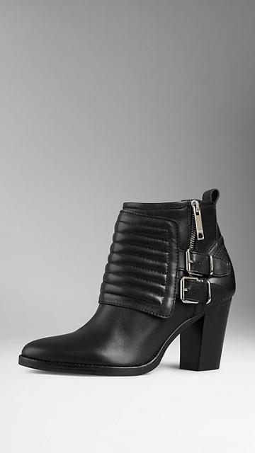 Burberry Polished Leather Biker Ankle Boots