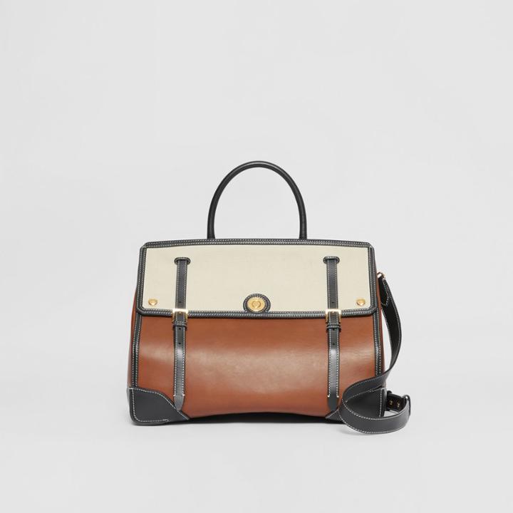 Burberry Burberry Medium Leather And Cotton Canvas Elizabeth Bag, Tan