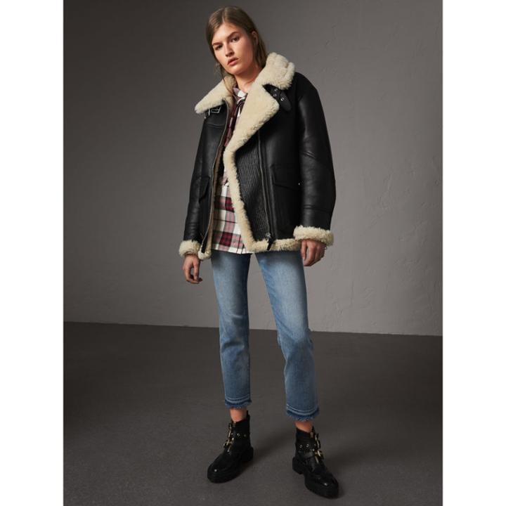 Burberry Burberry Shearling Aviator Jacket, Size: 02, Black
