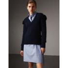 Burberry Burberry Shearling Trim Ribbed Wool Cashmere Sweater, Blue