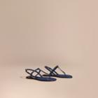 Burberry Burberry House Check-lined Leather Sandals, Size: 39, Blue