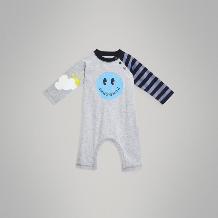 Burberry Burberry Smiley Face Print Cotton Jumpsuit, Size: 12m, Grey