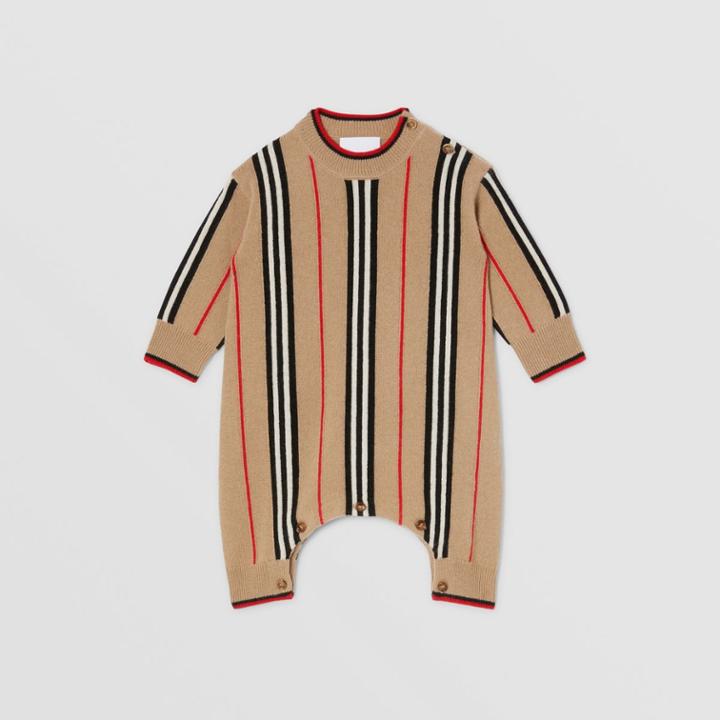 Burberry Burberry Childrens Icon Stripe Cashmere Wool Jumpsuit, Size: 1m, Beige