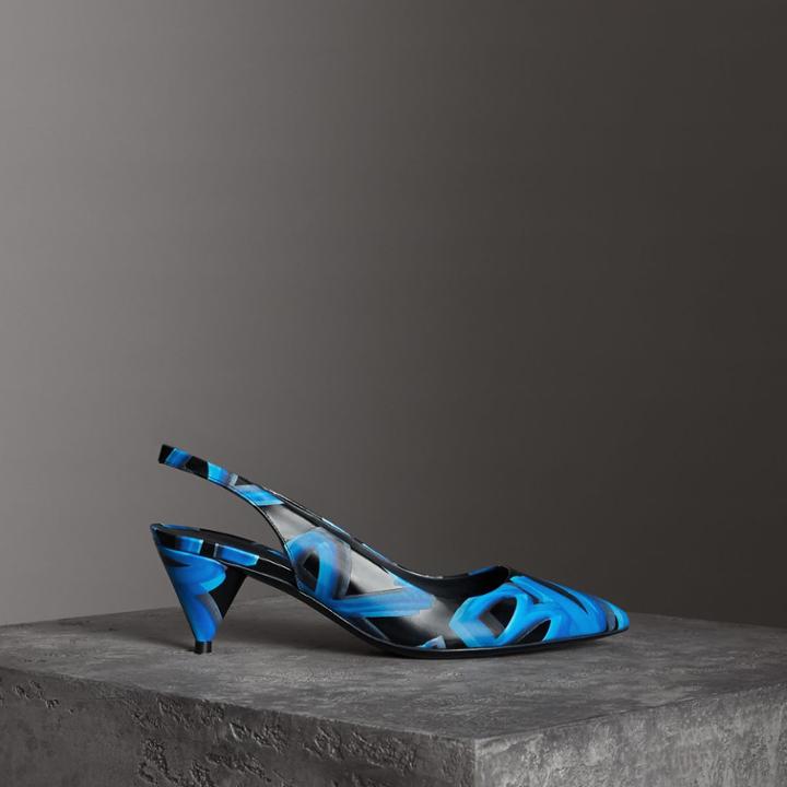 Burberry Burberry Graffiti Print Leather Slingback Pumps, Size: 37, Black