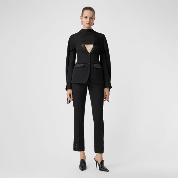 Burberry Burberry Satin Stripe Wool Tailored Trousers, Size: 04, Black