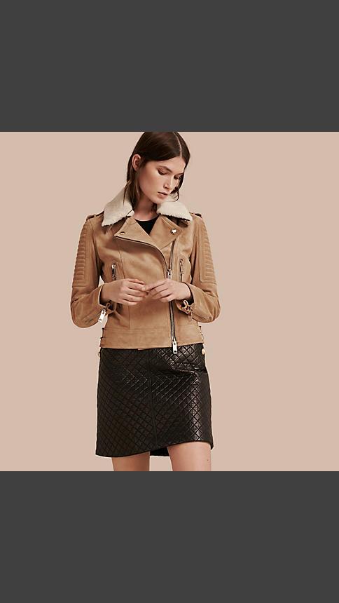 Burberry Suede Biker Jacket With Shearling Topcollar