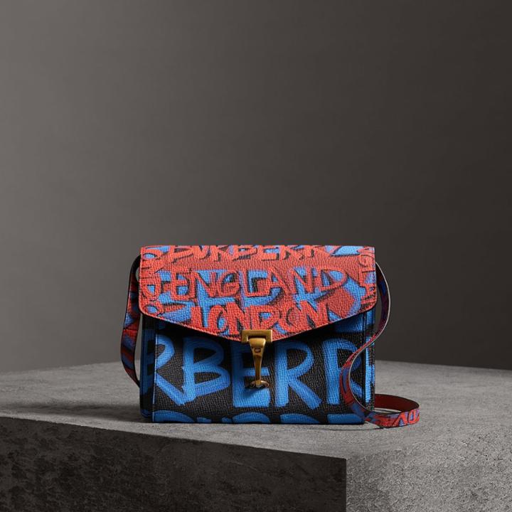 Burberry Burberry Small Graffiti Print Leather Crossbody Bag, Black
