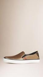 Burberry Check And Leather Slip-on Trainers