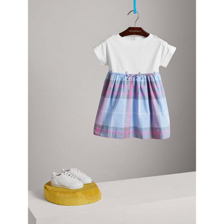 Burberry Burberry Check Cotton Dress, Size: 6y, Blue