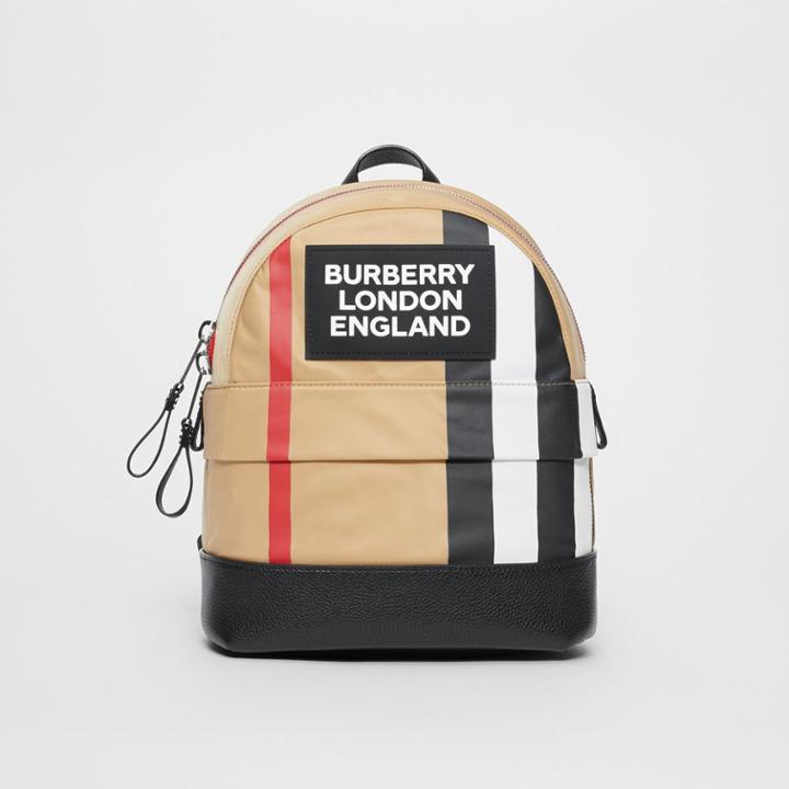 Burberry Burberry Childrens Logo Detail Icon Stripe Nylon Backpack, Beige
