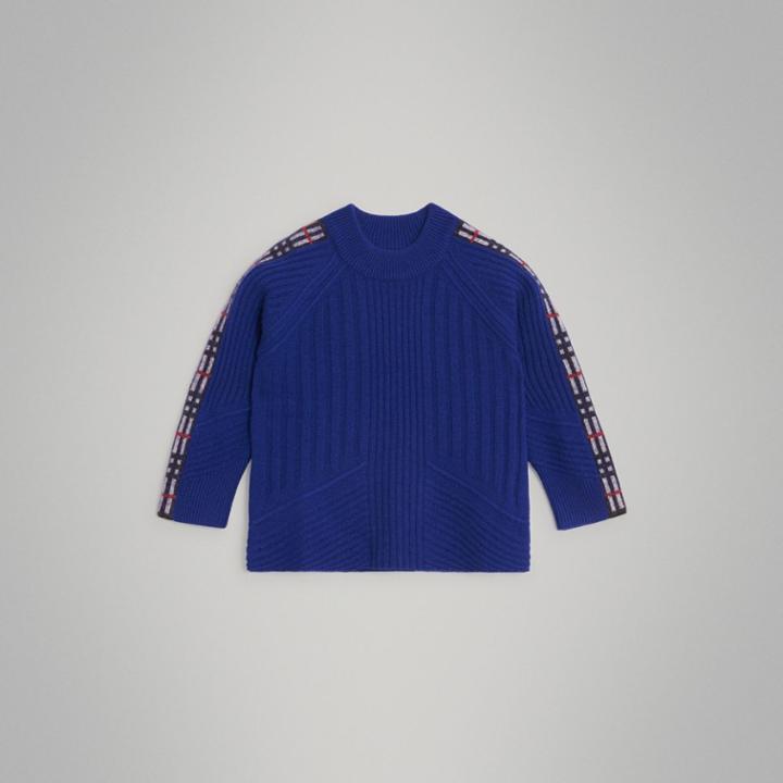 Burberry Burberry Check Detail Wool Cashmere Sweater, Size: 14y, Blue