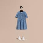 Burberry Burberry Pintuck Detail Cotton Chambray Dress, Size: 10y, Blue