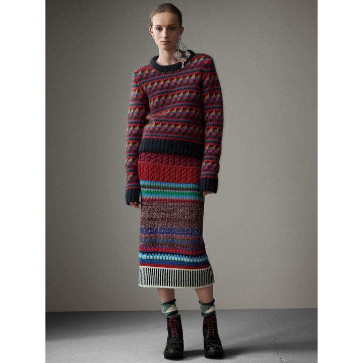 Burberry Burberry Hand-crocheted Detail Cashmere Wool Blend Skirt, Size: Xl, Multicolour