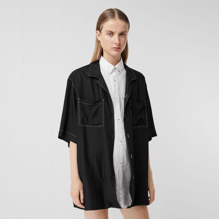 Burberry Burberry Logo Appliqu Oversized Double Shirt, Size: 06, White