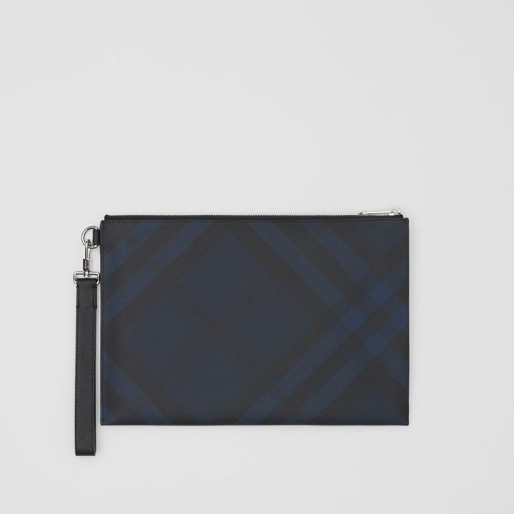 Burberry Burberry London Check And Leather Zip Pouch, Blue