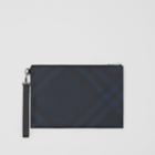 Burberry Burberry London Check And Leather Zip Pouch, Blue