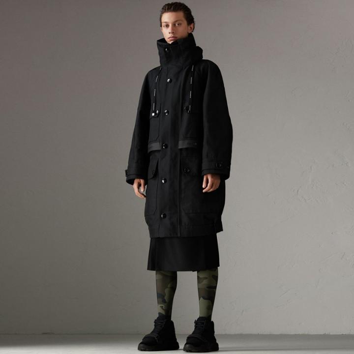 Burberry Burberry Bonded Technical And Cotton Twill Parka, Size: 34, Black