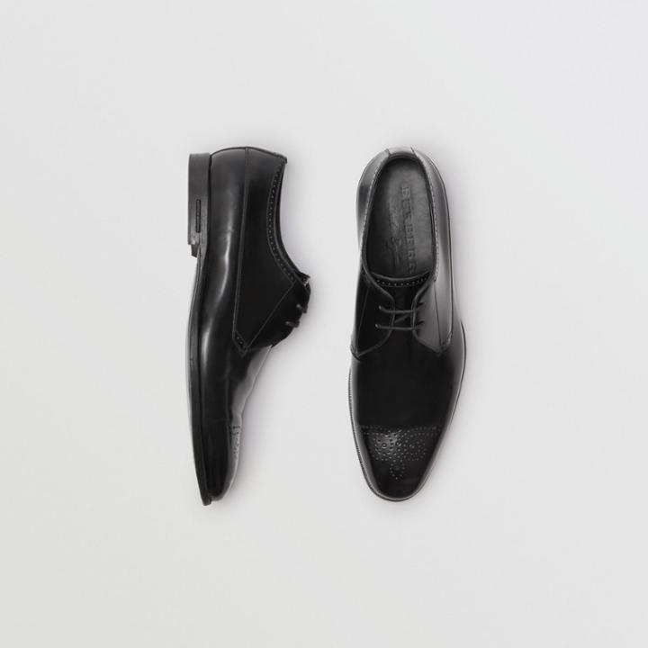 Burberry Burberry Perforated Detail Leather Derby Shoes, Size: 46, Black